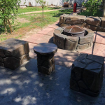 Artisan Stone Creation - Dual Single Benches with Cocktail Table & Fire Pit